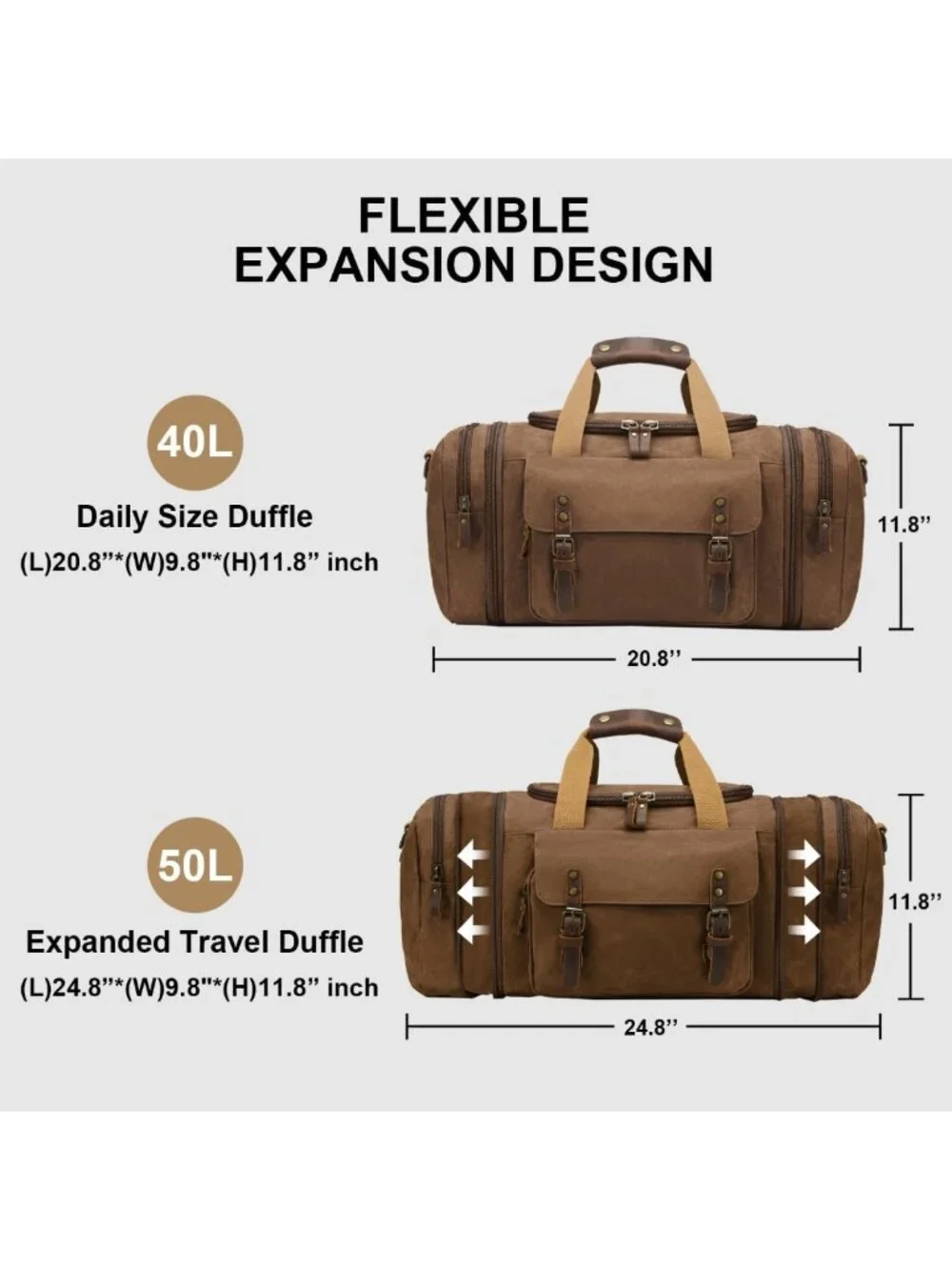 Spacious 50L Waxed Canvas Duffel Bag in Coffee - Durable, Stylish Travel Tote